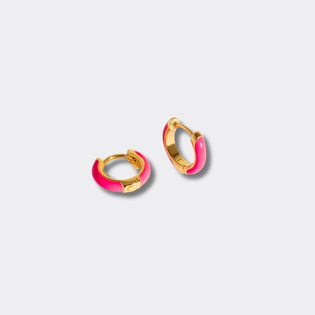 Hot Pink Gold Huggie Earrings
