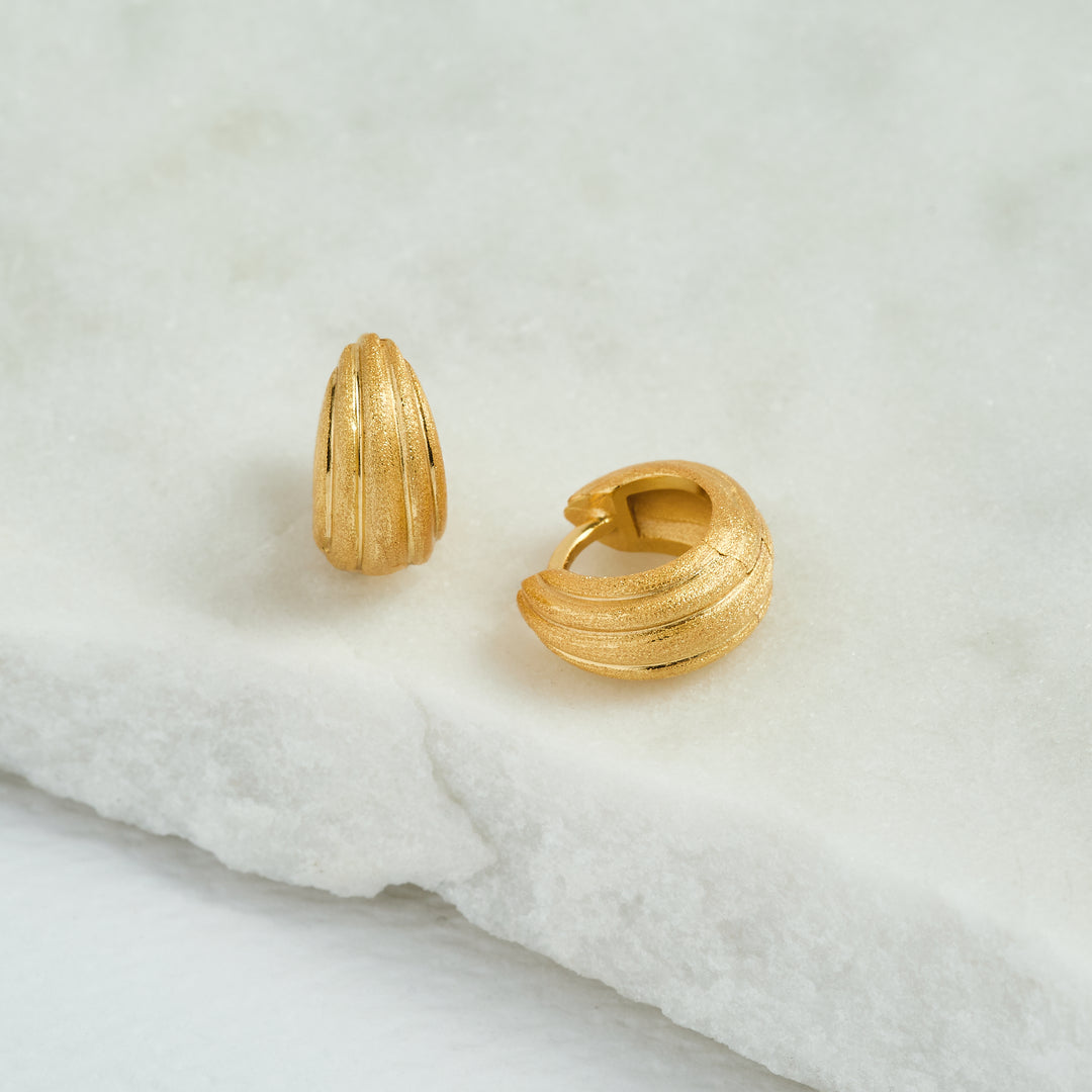 Ridged Chunky Gold Huggie Hoops