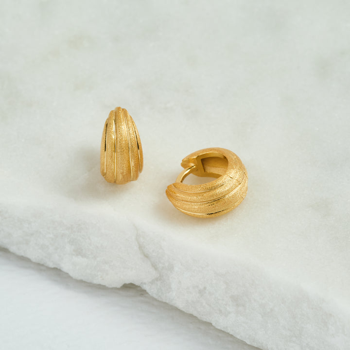 Ridged Chunky Gold Huggie Hoops