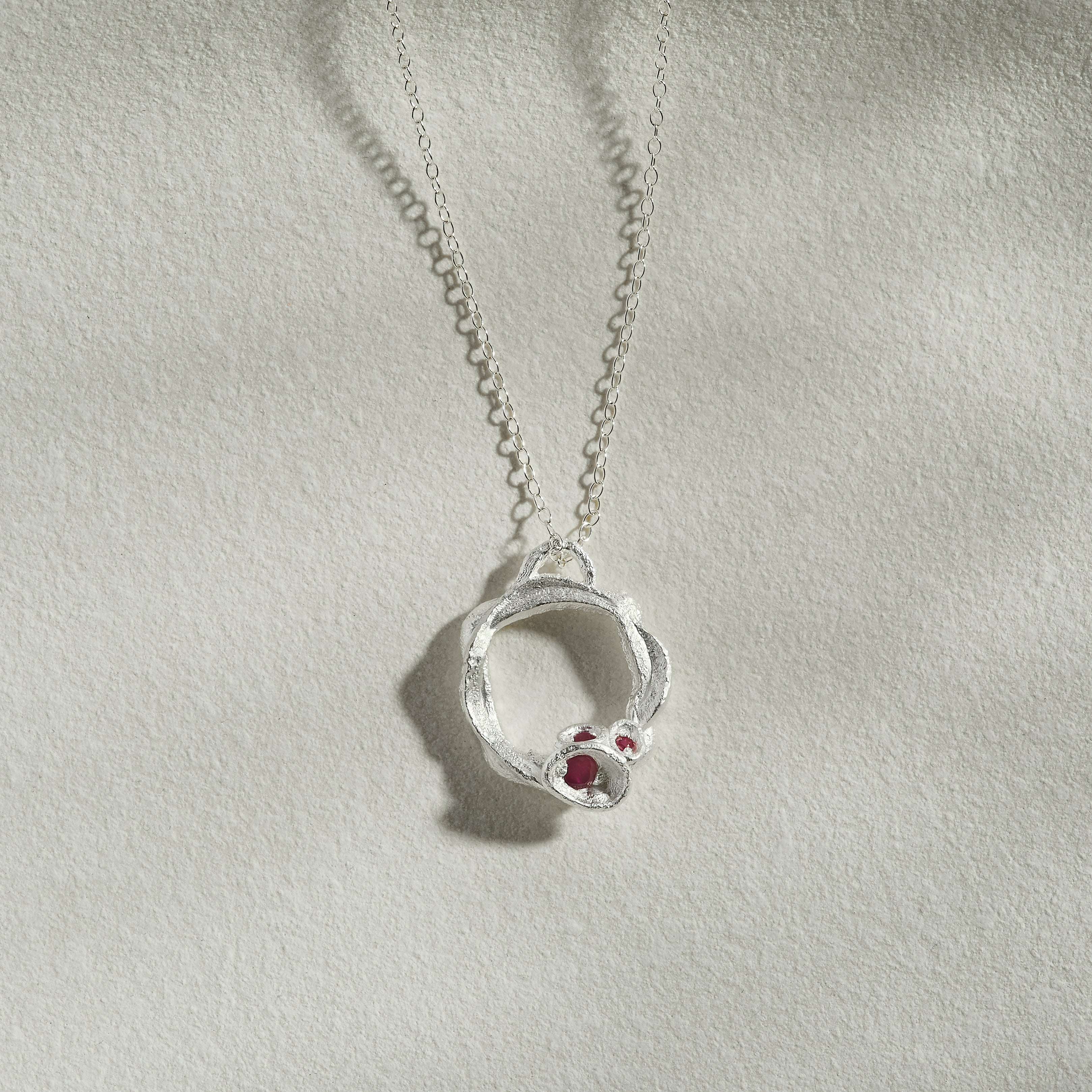 Ruby Silver Circle Necklace (Large)