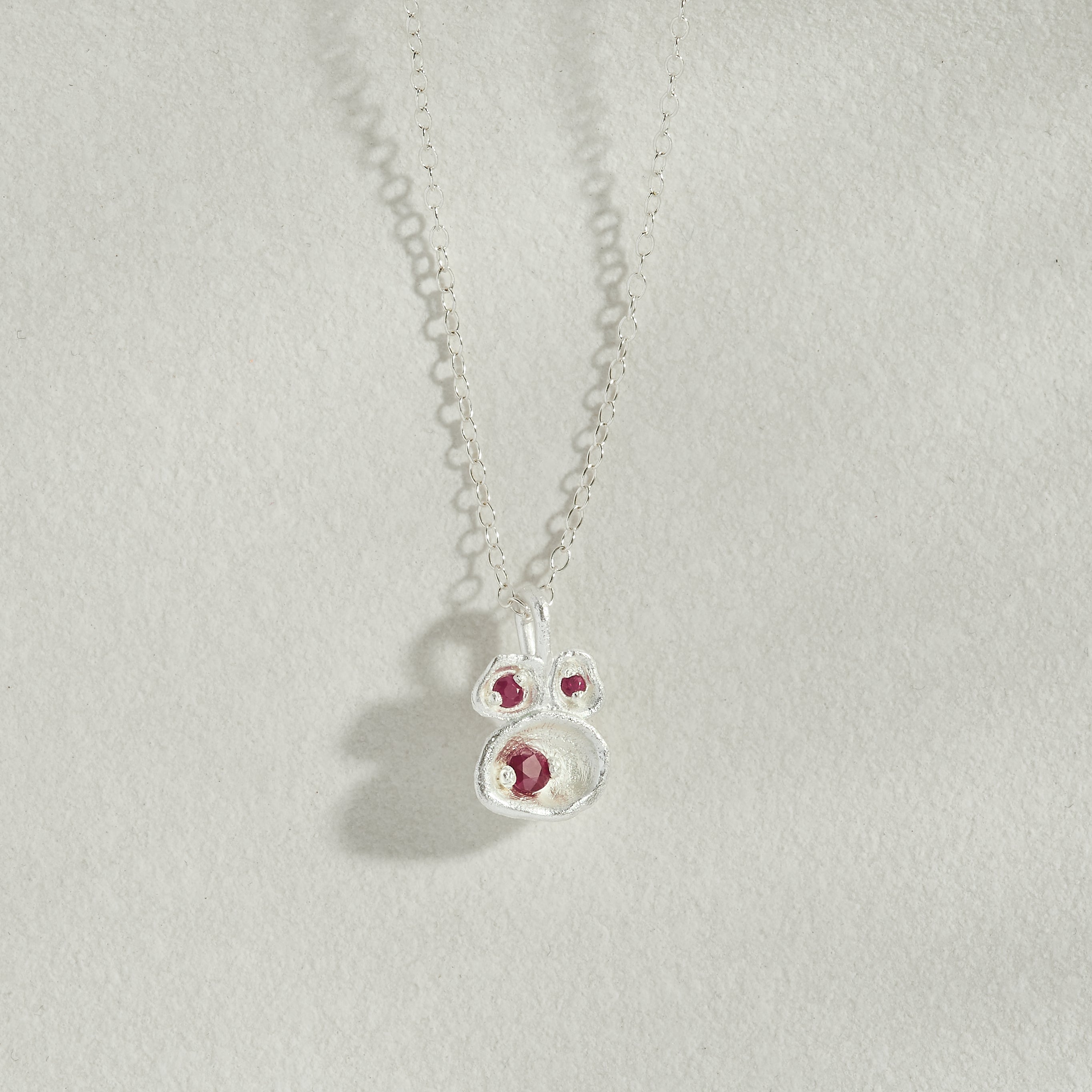 Ruby Silver Lichen Pendant Necklace