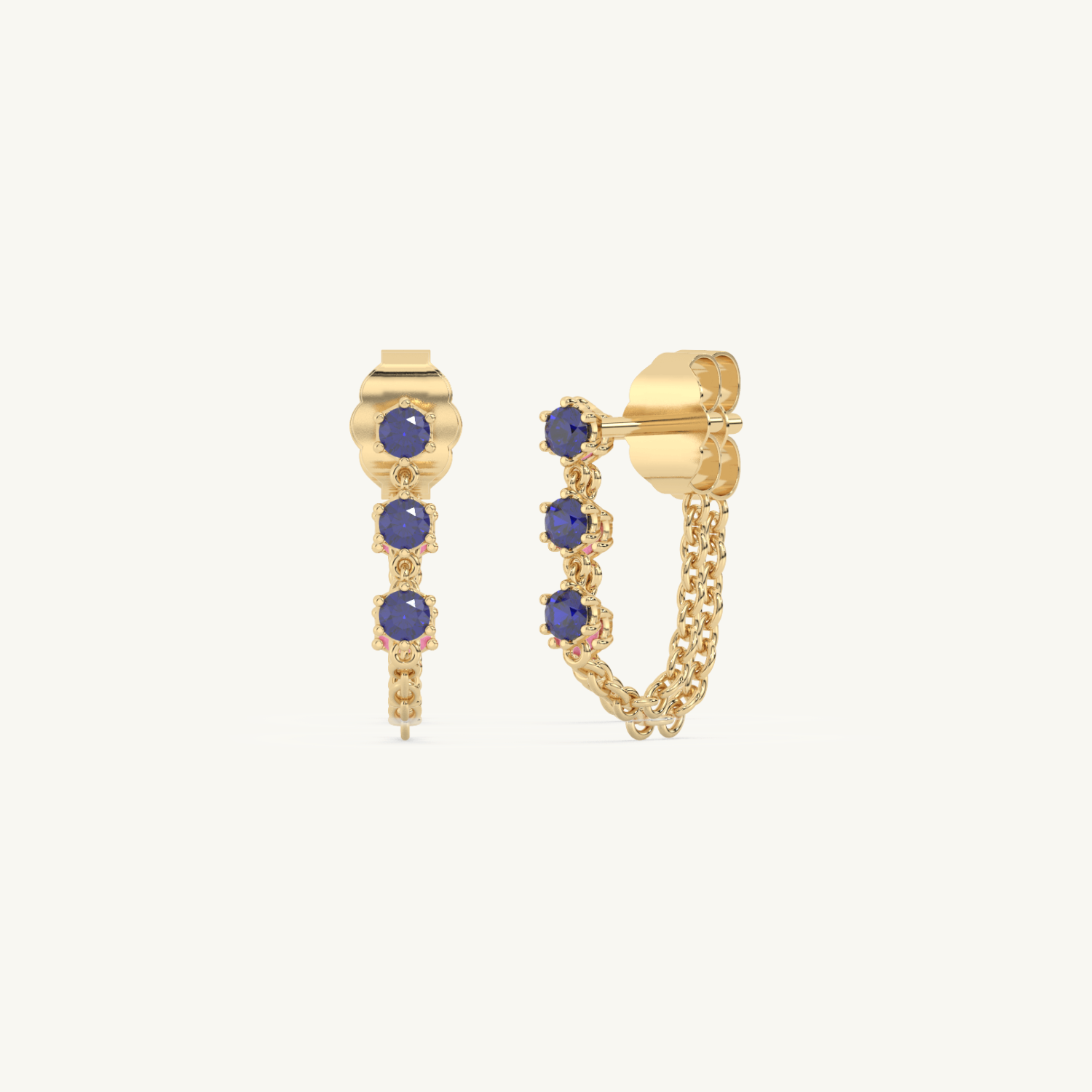 Sapphire 9ct Solid Gold Chain Stud Earrings