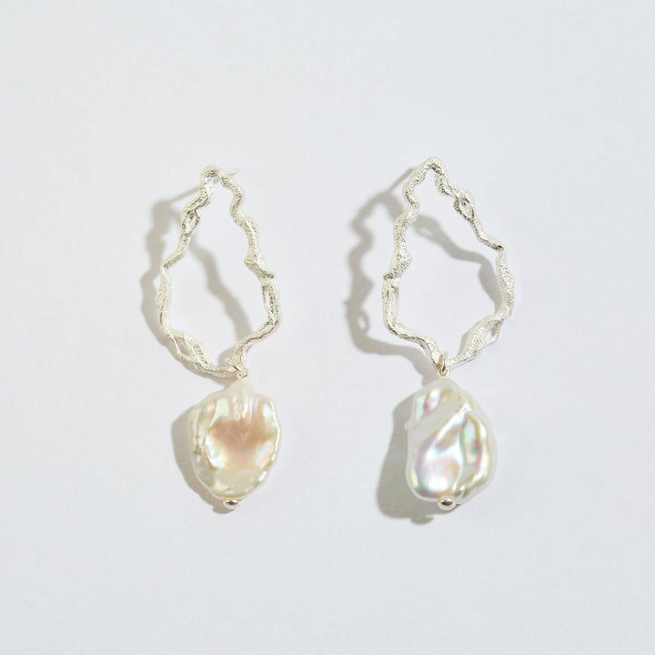 Pearl Silver Branch Drop Earrings