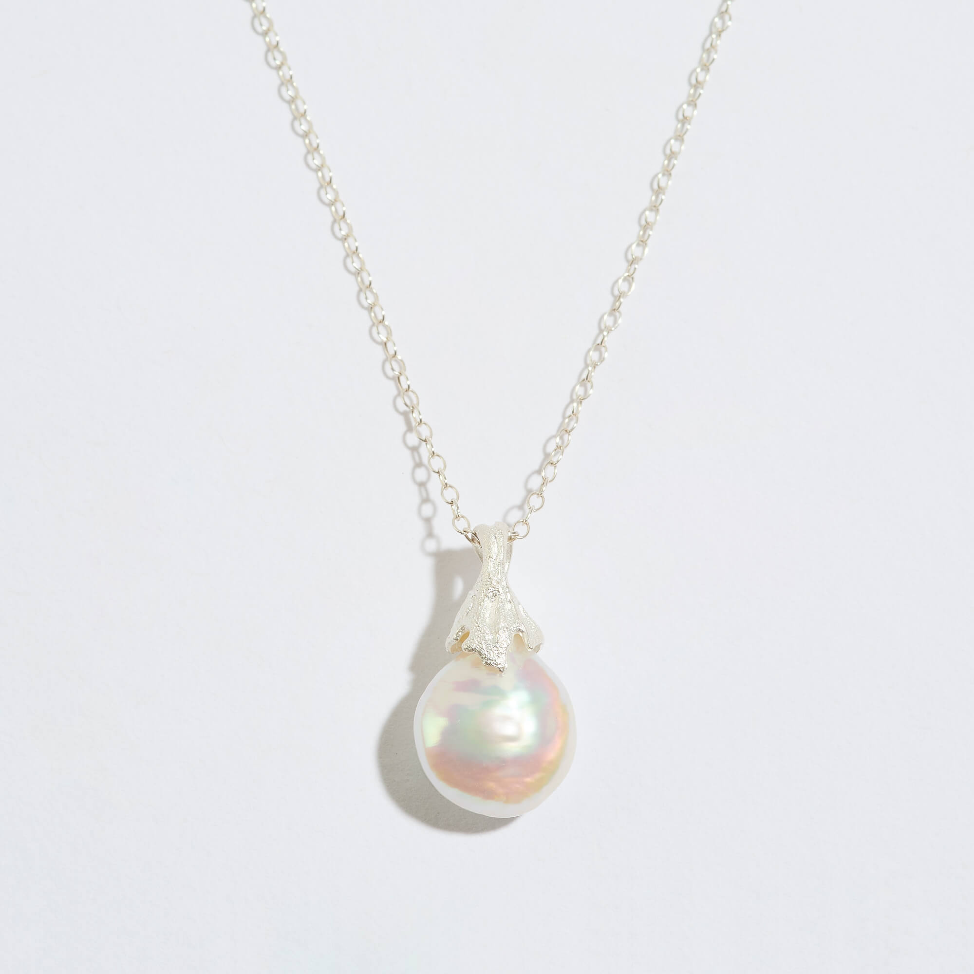 Pearl Silver Lichen Pendant Necklace 