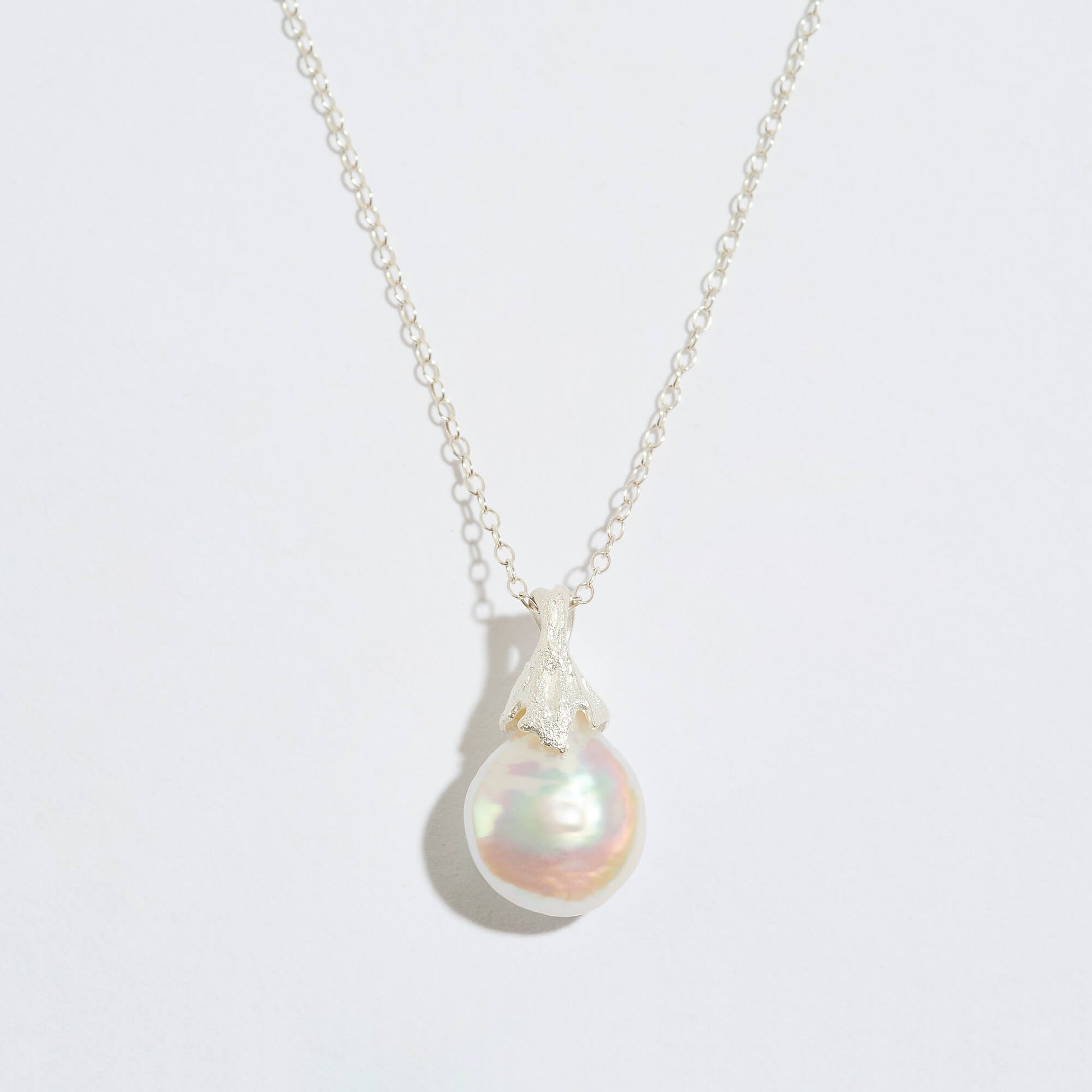 Pearl Silver Lichen Pendant Necklace 