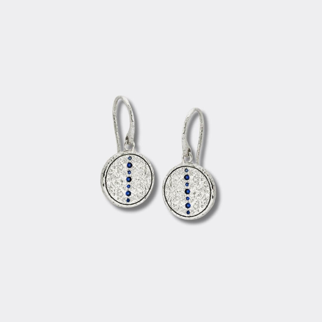 Sapphire Silver Coin Pendant Earrings