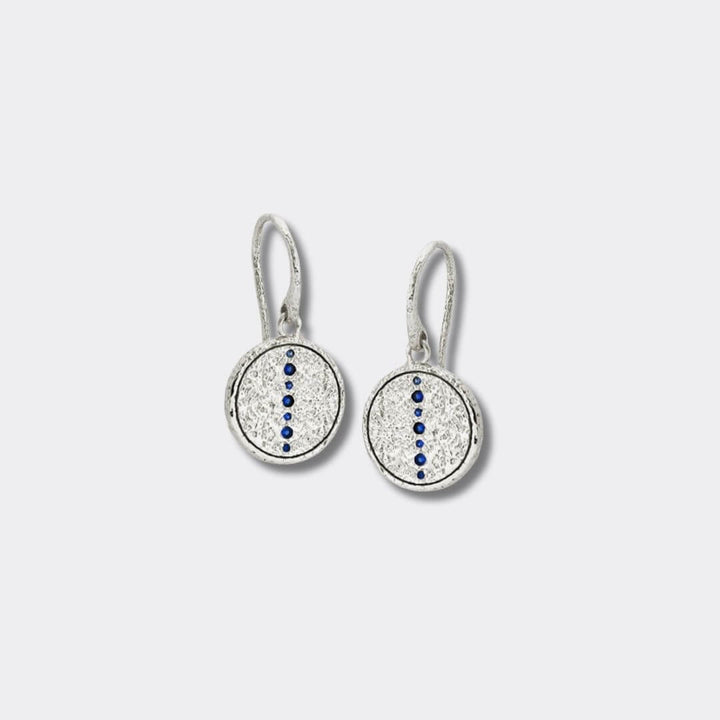 Sapphire Silver Coin Pendant Earrings