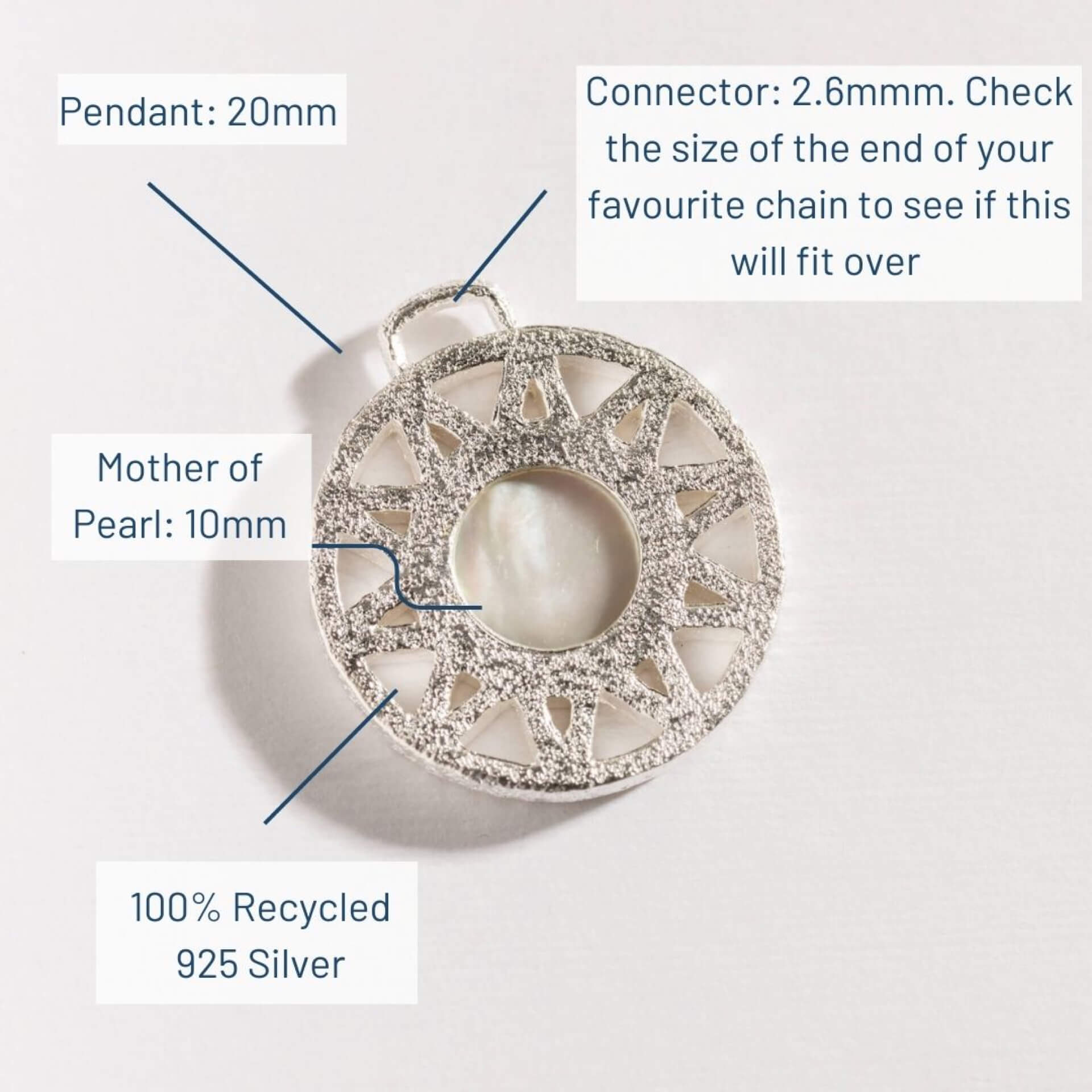 Geometric Mother of Pearl Disc Pendant - Silver (Pendant Only No Chain)