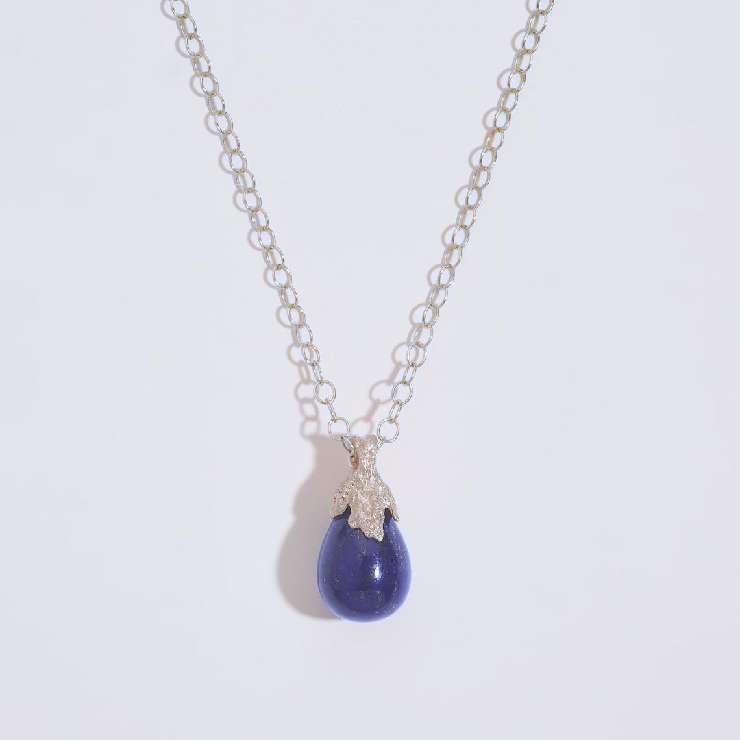 Lapis Lazuli Silver Lichen Pendant Necklace