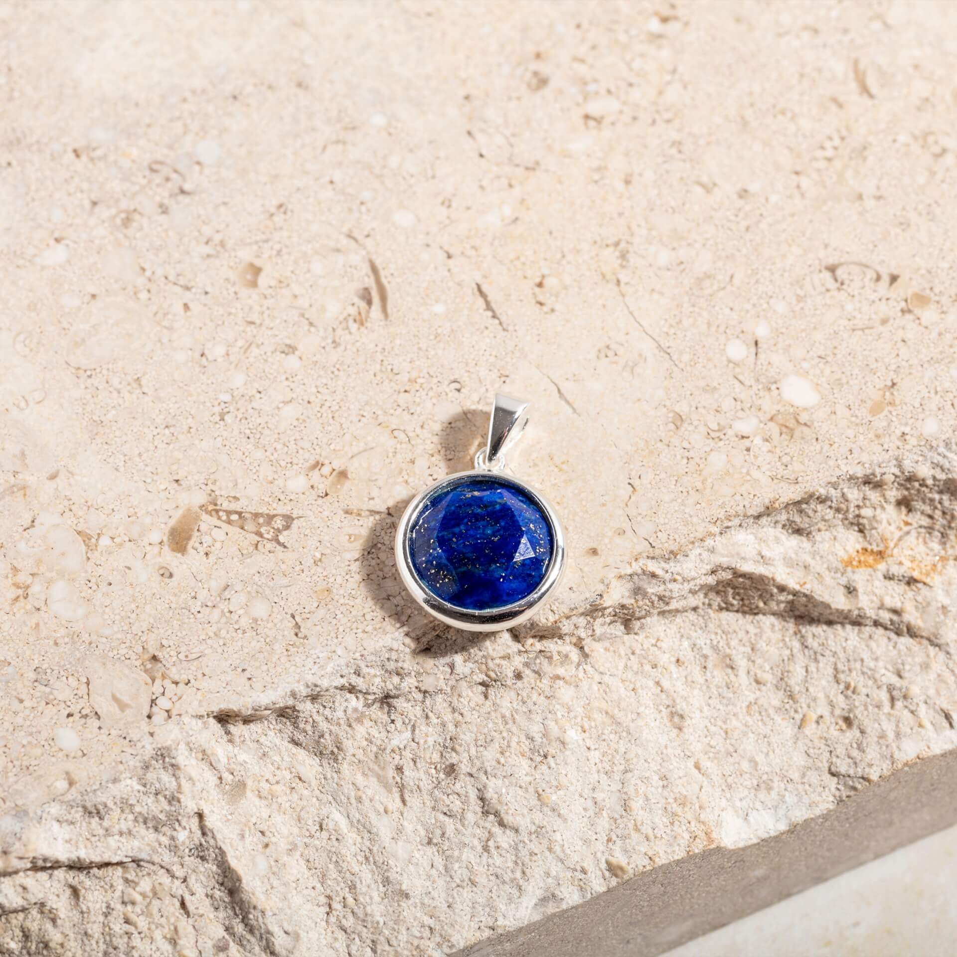 Lapis Lazuli Disc Pendant - Silver (Pendant Only No Chain)