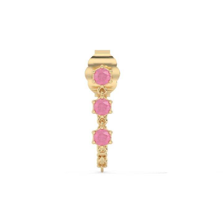 Pink Ruby and 9ct Solid Gold Chain Stud - Single Earring