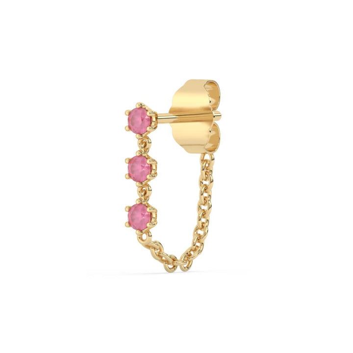Pink Ruby and 9ct Solid Gold Chain Stud - Single Earring