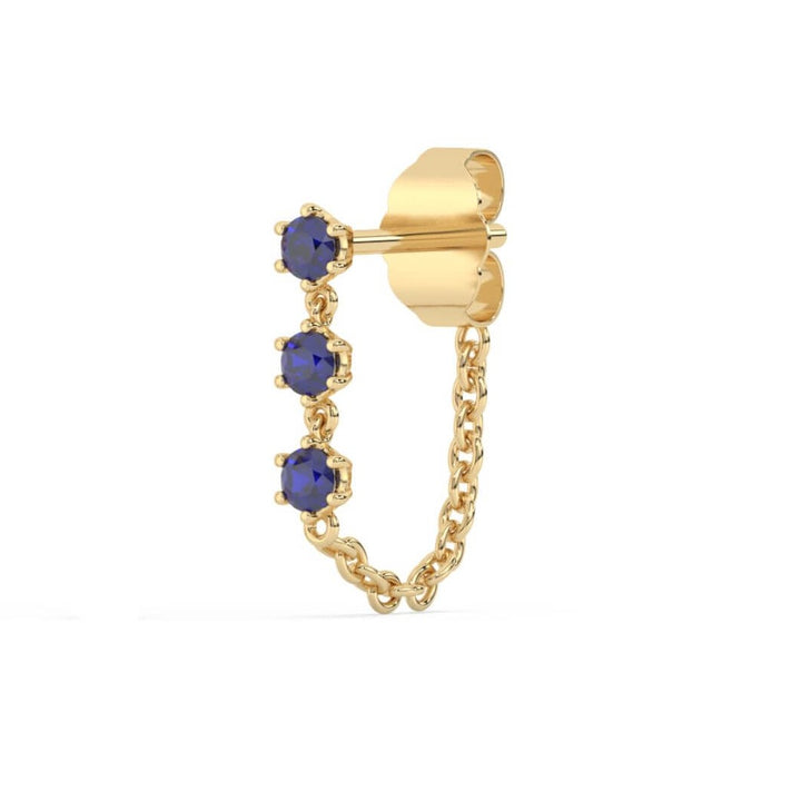 Sapphire and 9ct Solid Gold Chain Stud Earring - Single Earring