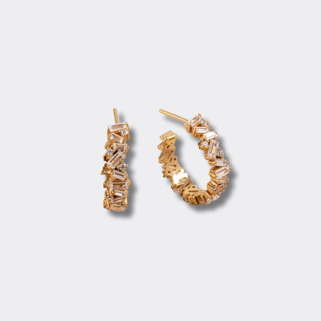 Sparkly Gold Baguette Hoop Earrings