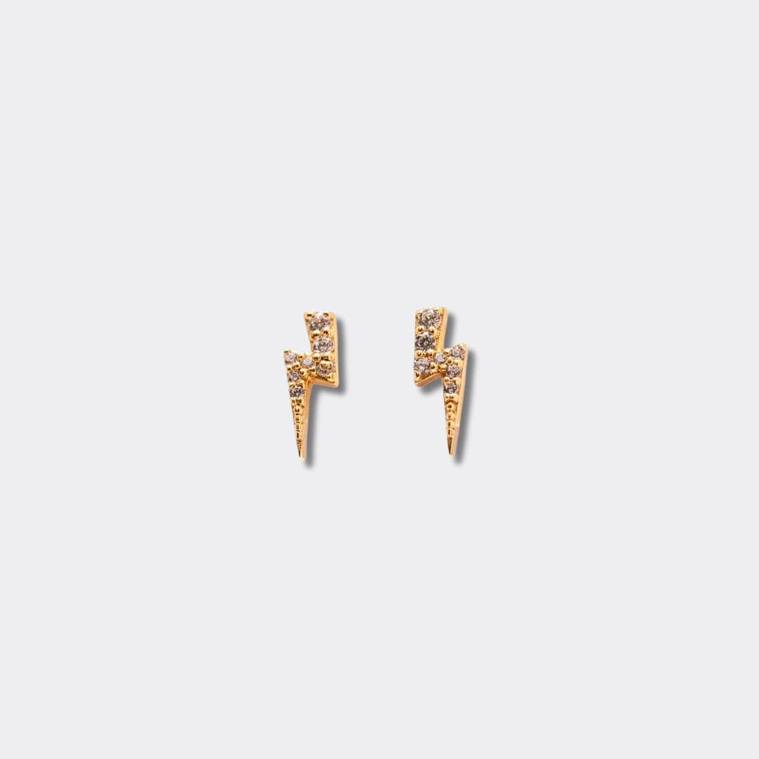 Sparkly Gold Lightning Bolt Stud Earrings