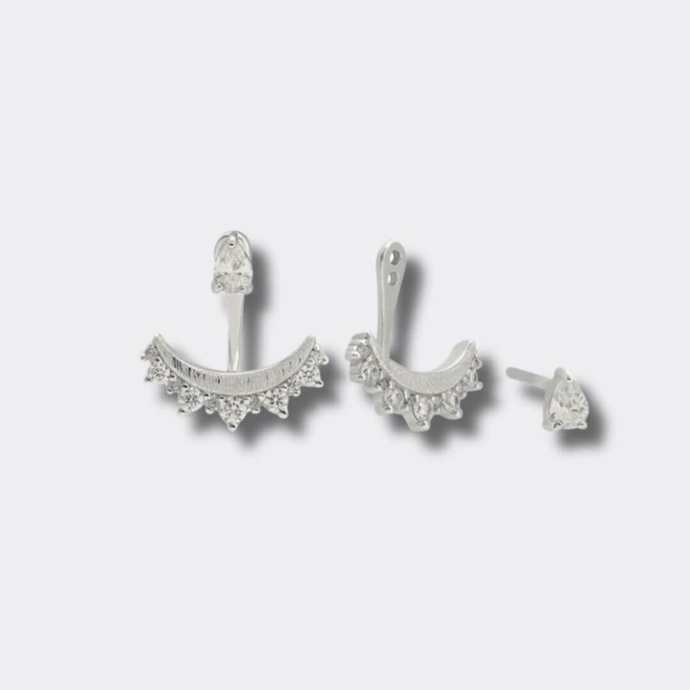 Sparkly Silver Crescent Ear Jacket