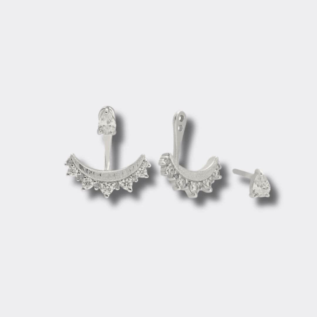 Sparkly Silver Crescent Ear Jacket