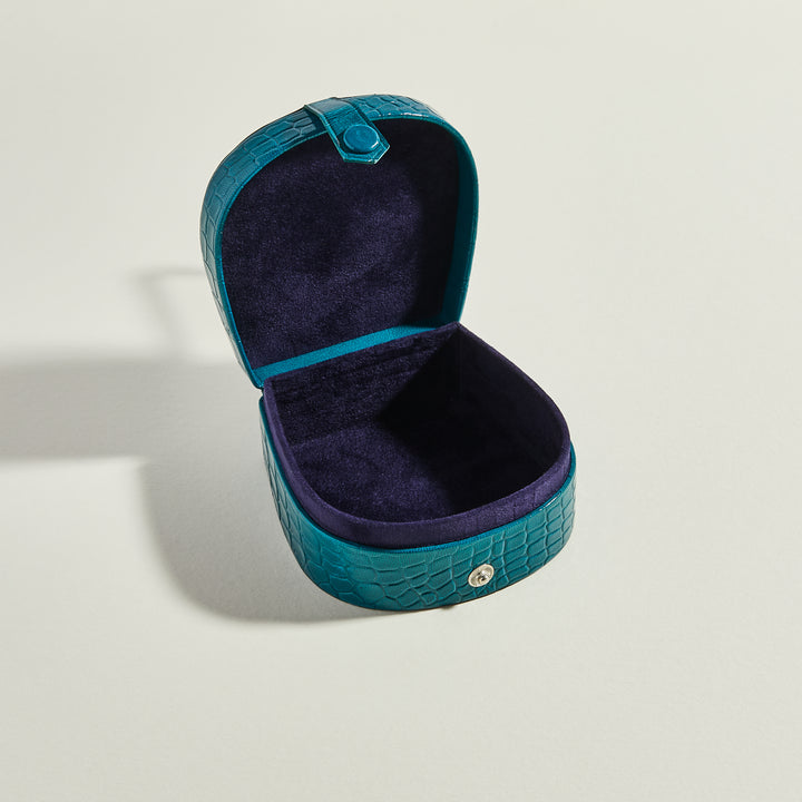 Teal Horseshoe Leather Jewellery Trinket Box - open