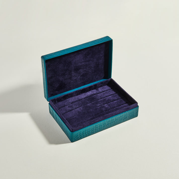 Teal  leather jewellery case