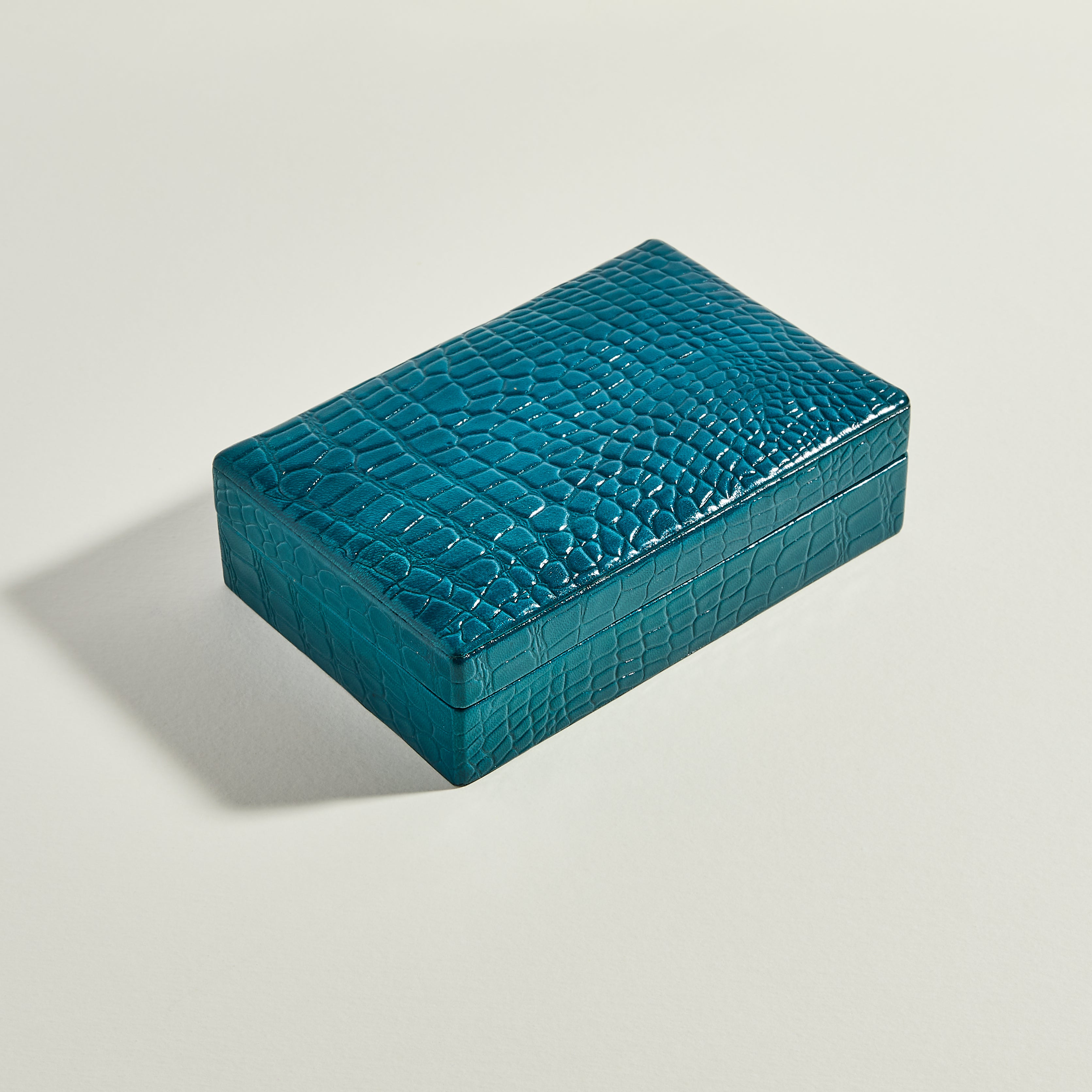 Teal leather jewellery case