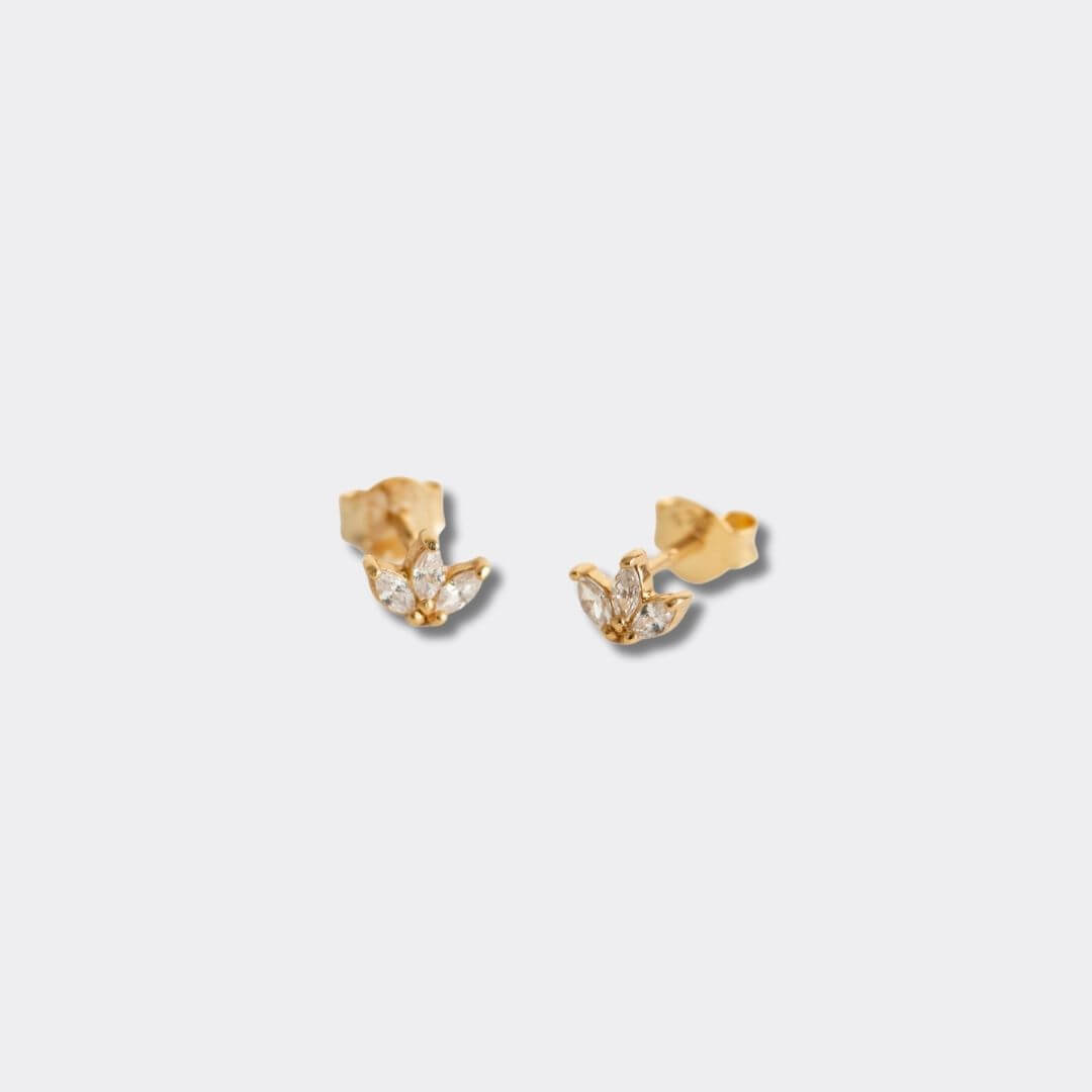 Sparkly Marquise Fan Gold Stud Earrings