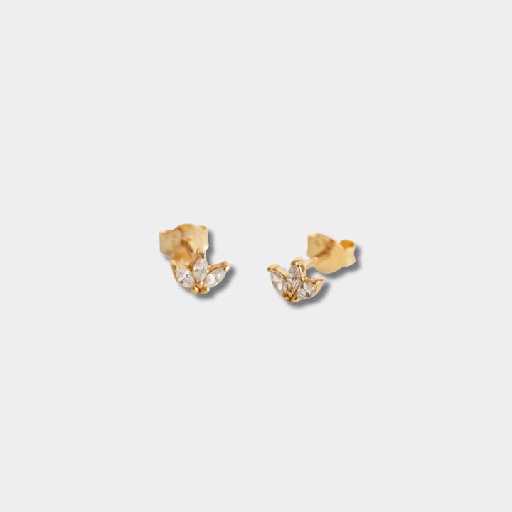 Sparkly Marquise Fan Gold Stud Earrings