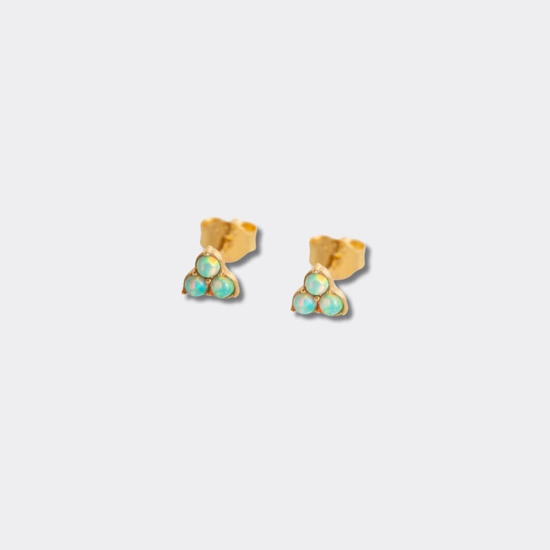 Triple Opal Mini Gold Stud Earrings