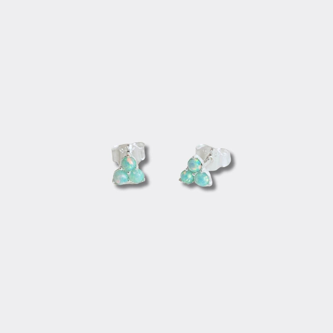 Triple Opal Mini Silver Stud Earrings