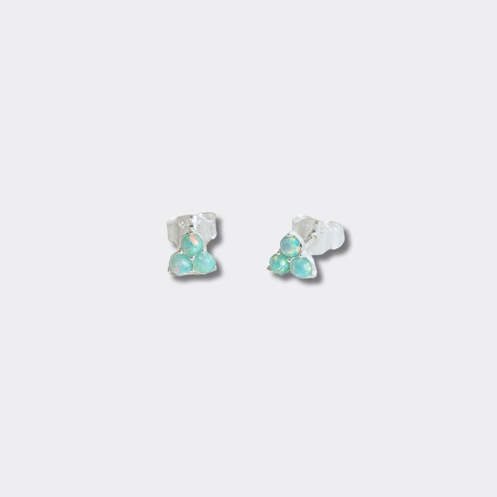 Triple Opal Mini Silver Stud Earrings