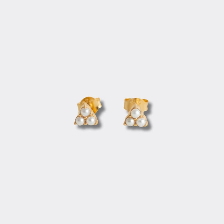 Triple Pearl Mini Gold Stud Earrings