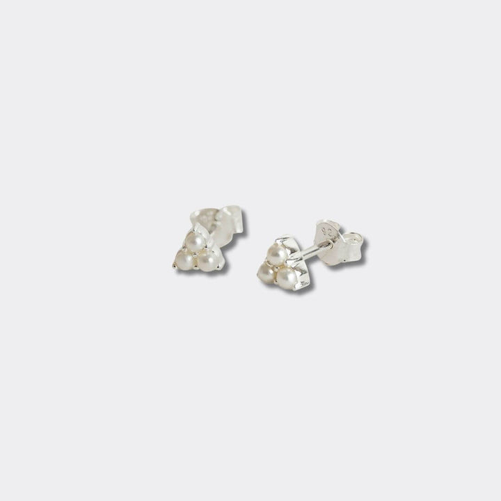 Triple Pearl Mini Silver Stud Earrings