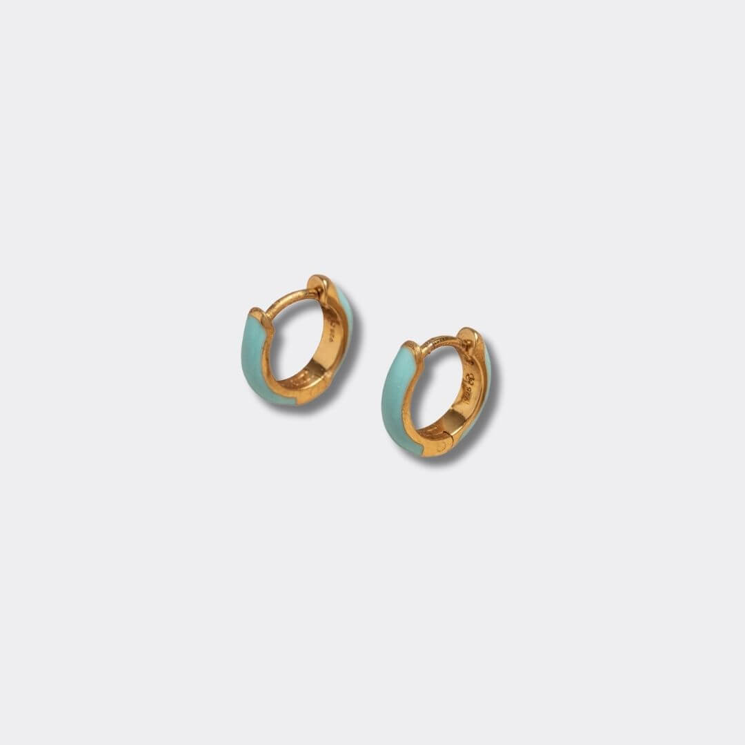 Turquoise Enamel Gold Huggie Earrings
