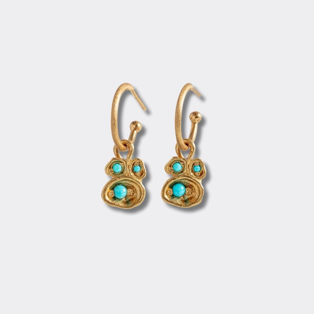 Turquoise Gold Lichen Hoop Earrings