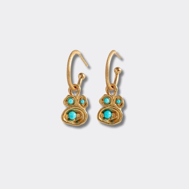 Turquoise Gold Lichen Hoop Earrings