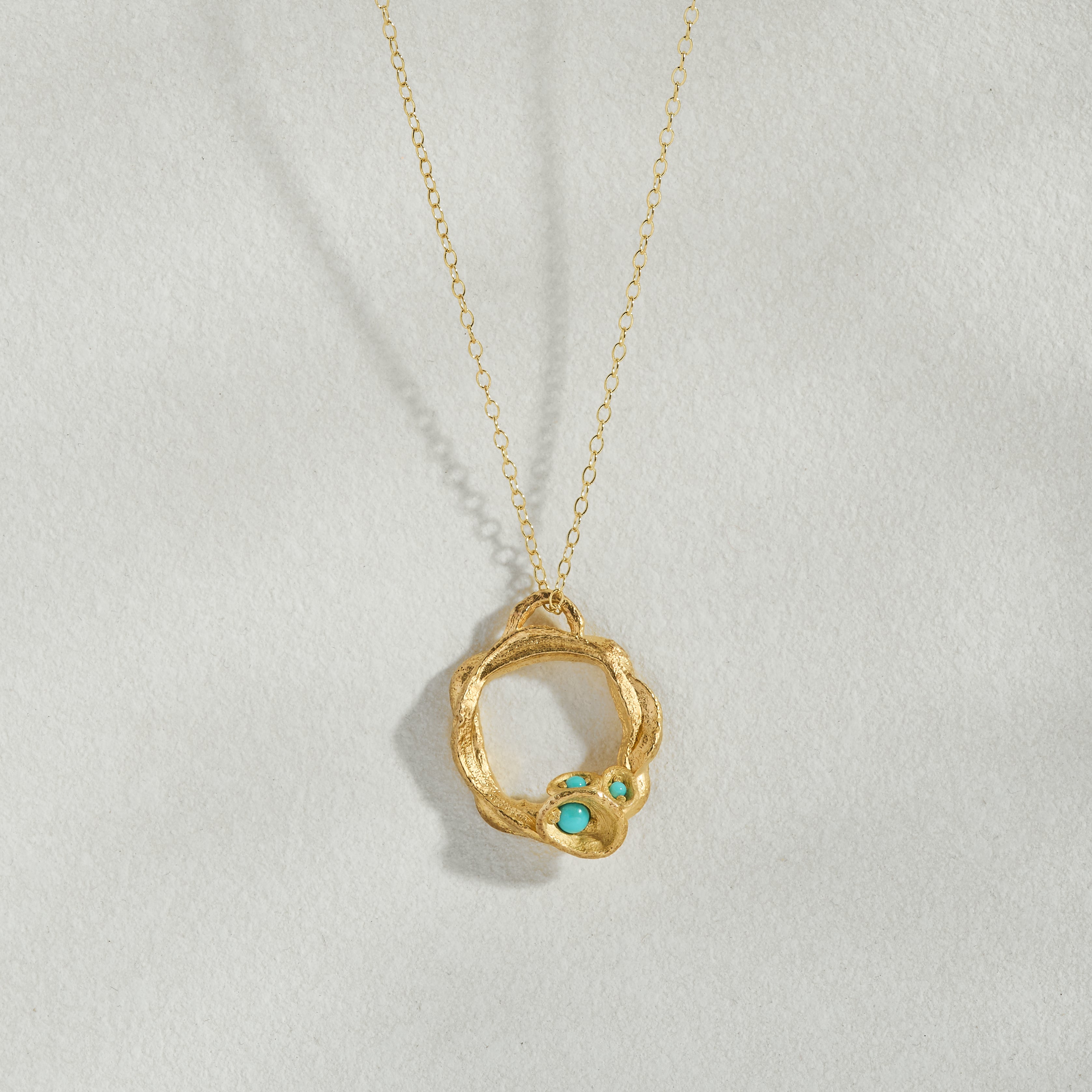 Turquoise Gold Circle Necklace (Large)