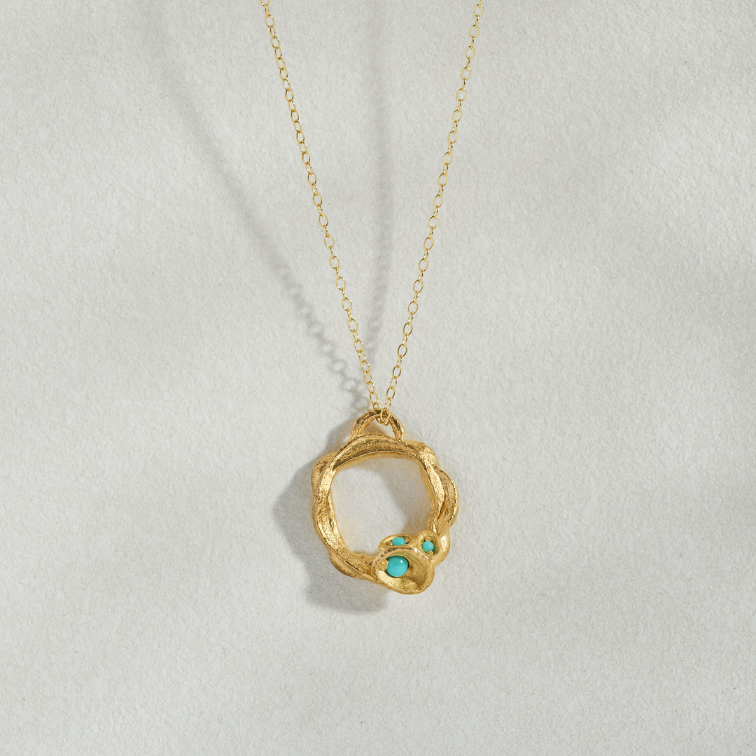 Turquoise Gold Circle Necklace (Large)