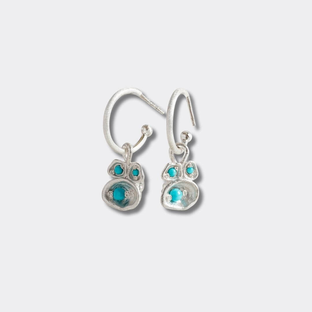 Turquoise Silver Lichen Hoop Earrings