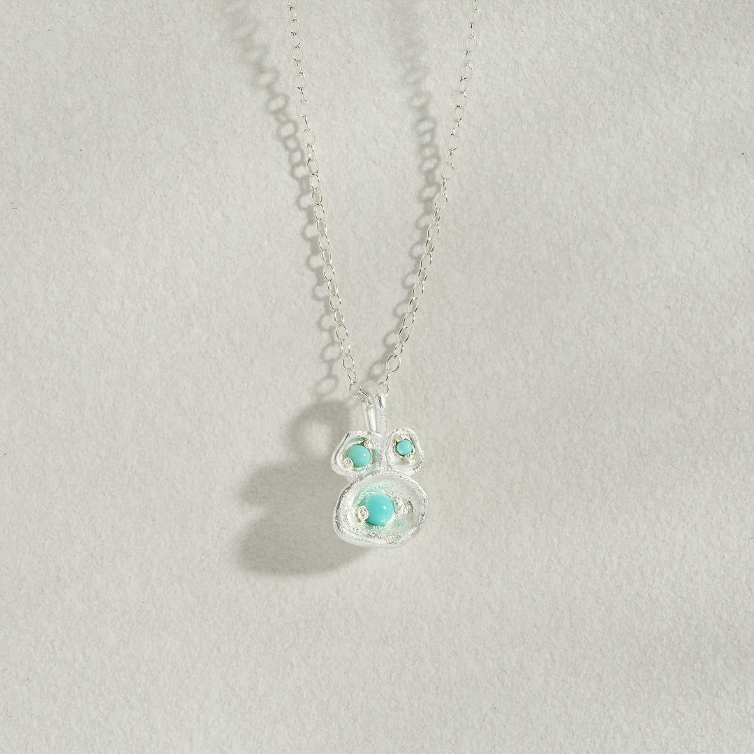 Turquoise Silver Lichen Pendant Necklace