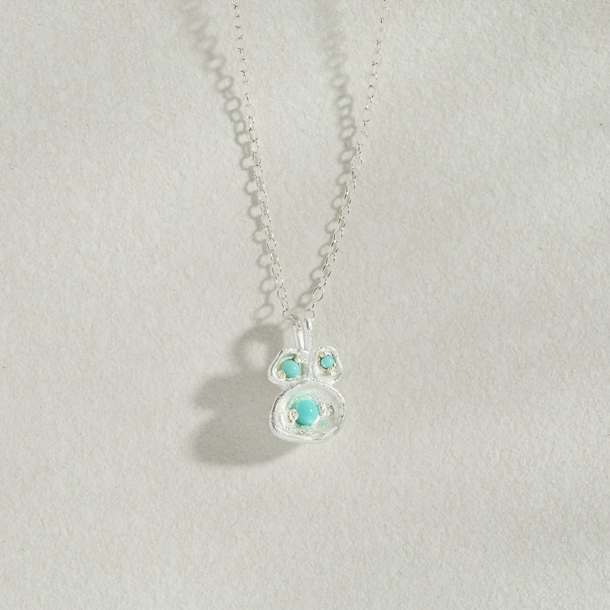 Turquoise Silver Lichen Pendant Necklace