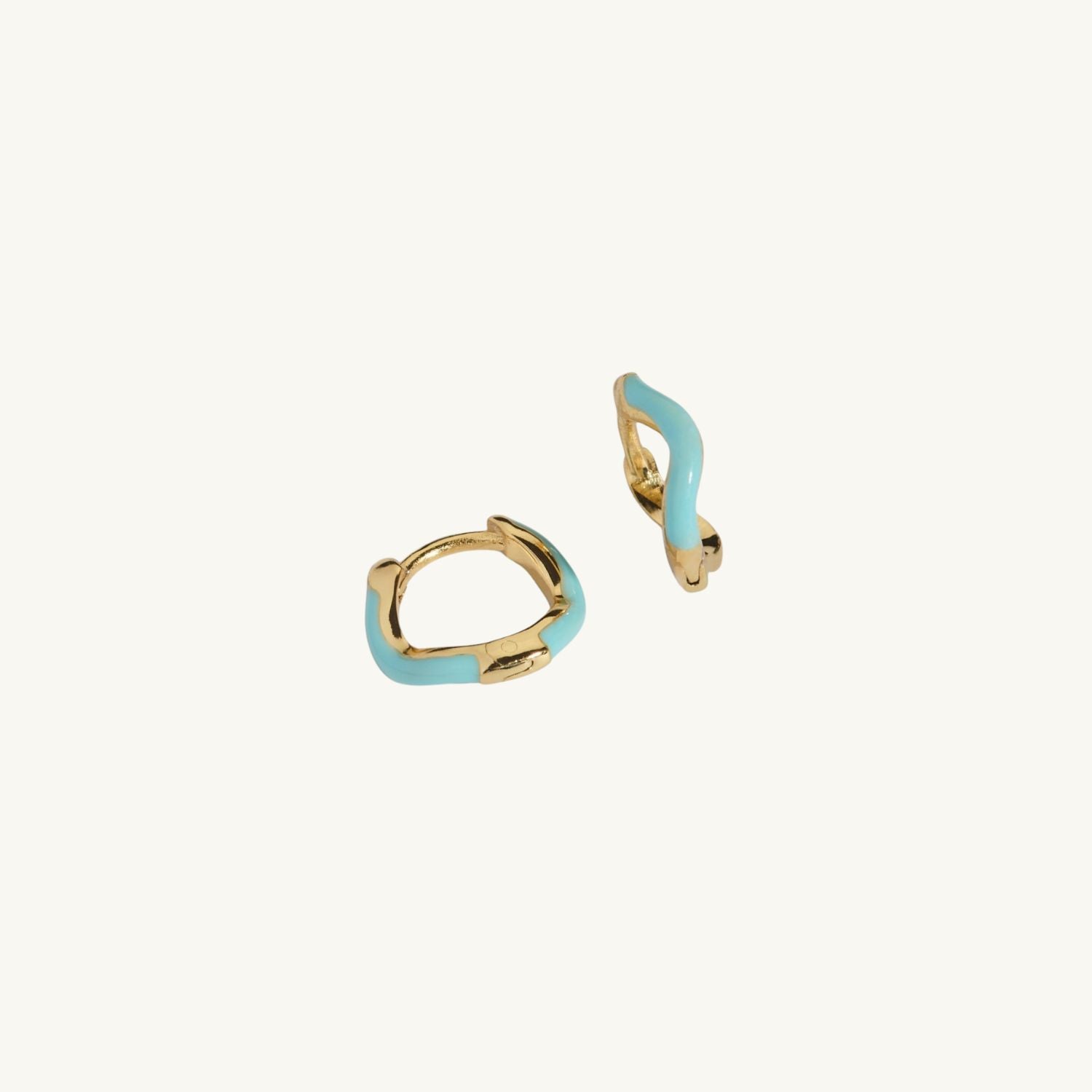  Turquoise Wavy Enamel Huggie Hoops