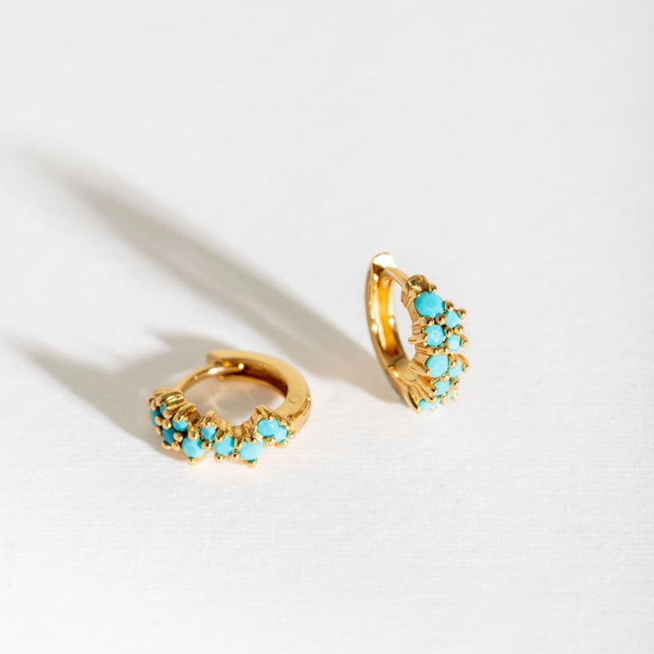 Turquoise Gold Galaxy Scatter Huggie Earrings