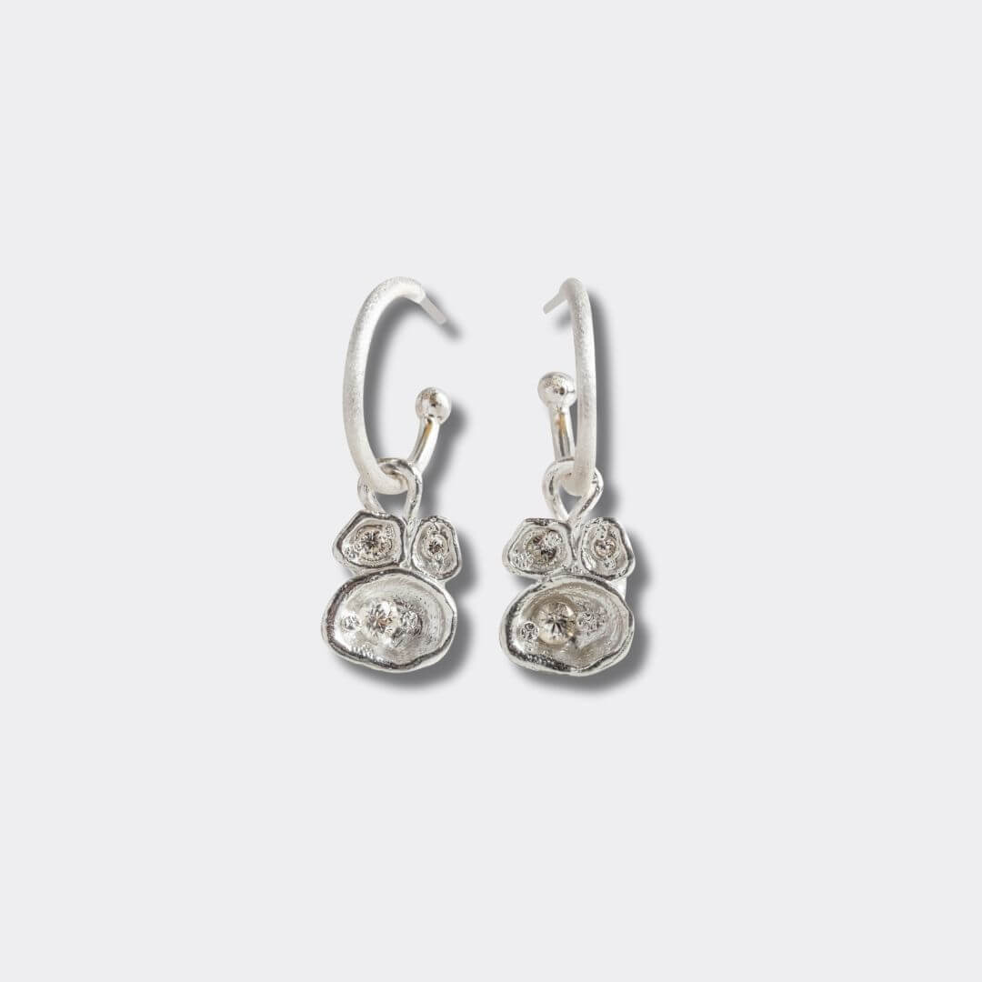 White Topaz Silver Lichen Hoop Earrings