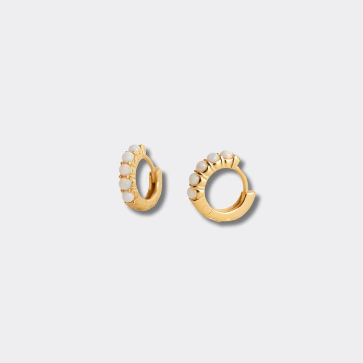 White Opal Gold Huggie Earrings