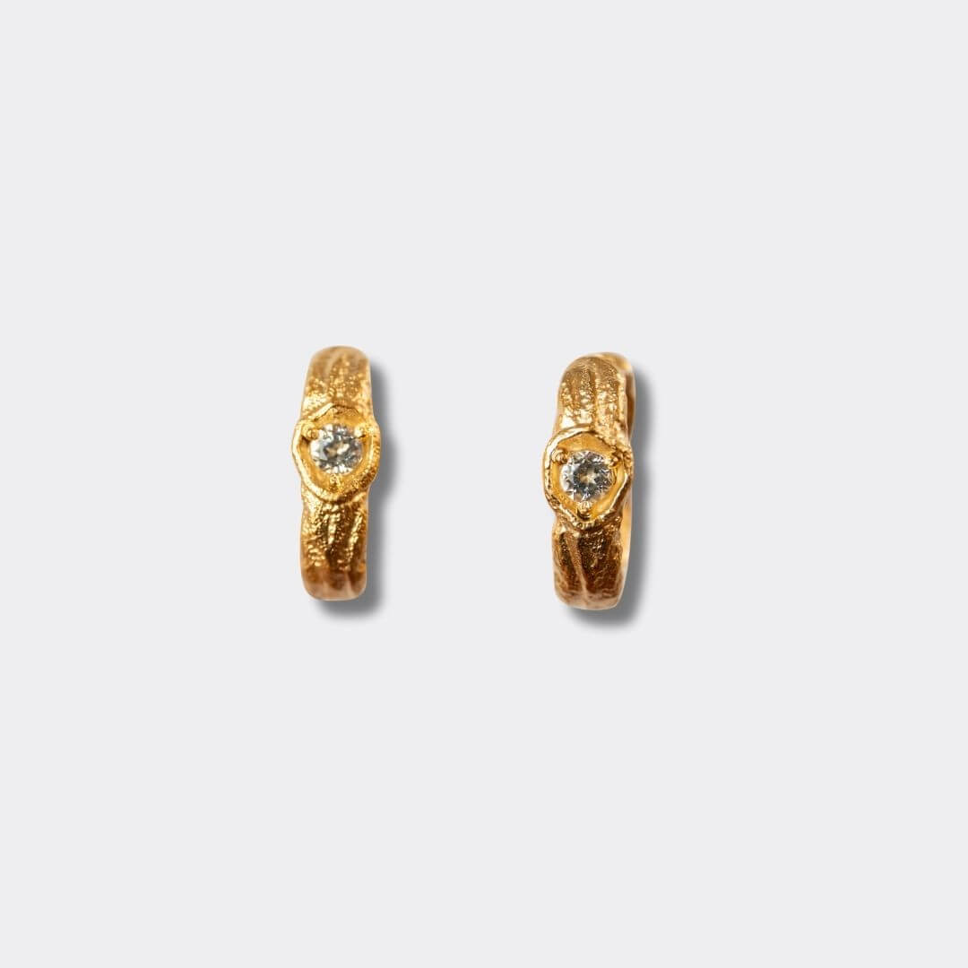 White Topaz Gold Branch Hoop Earrings