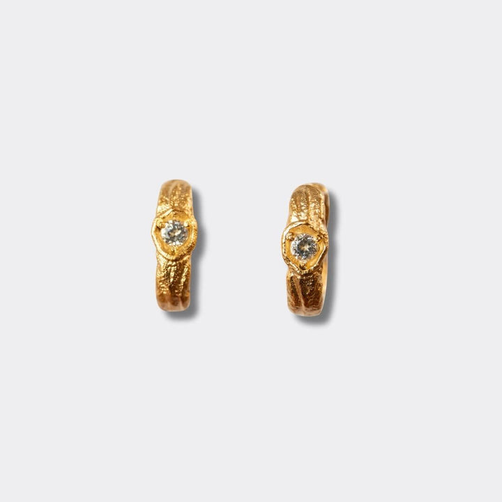 White Topaz Gold Branch Hoop Earrings