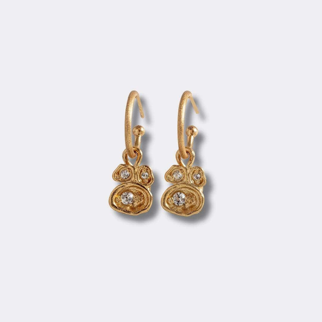 White Topaz Gold Lichen Hoop Earrings