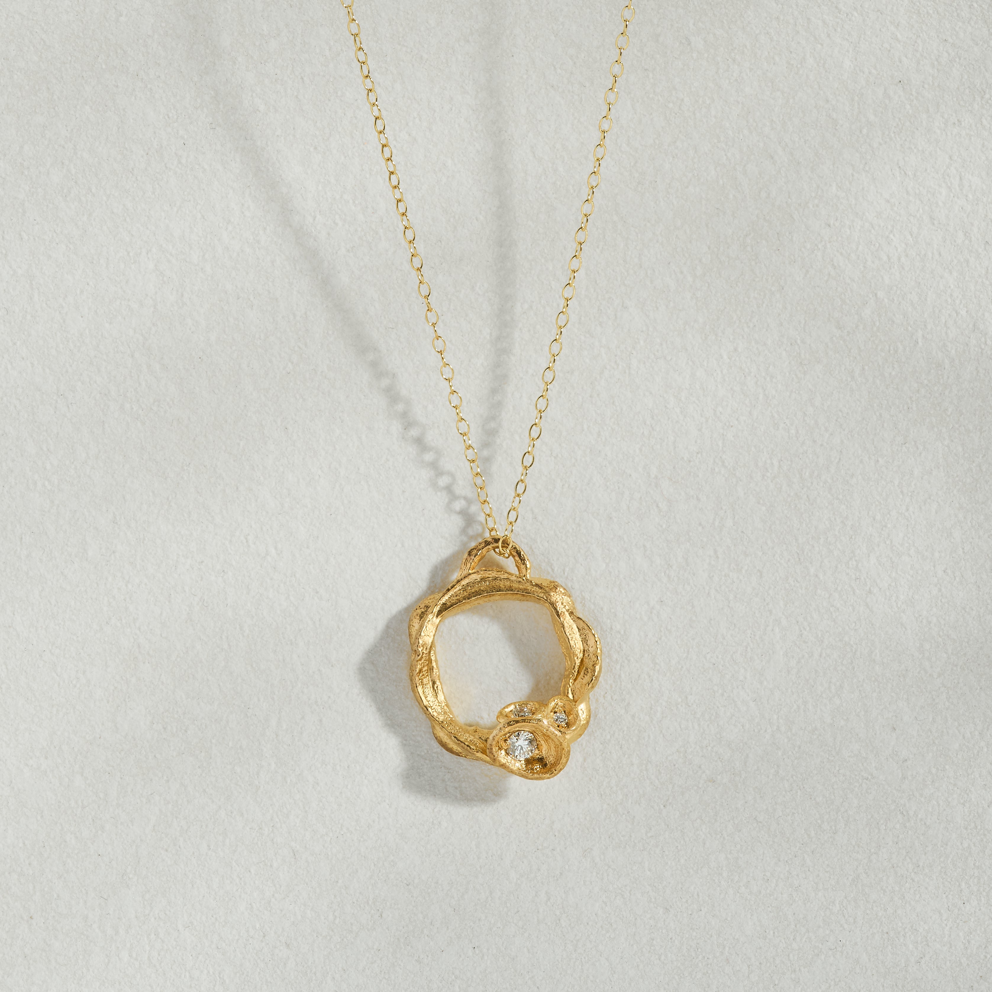 White Topaz Gold Circle Necklace (Large)
