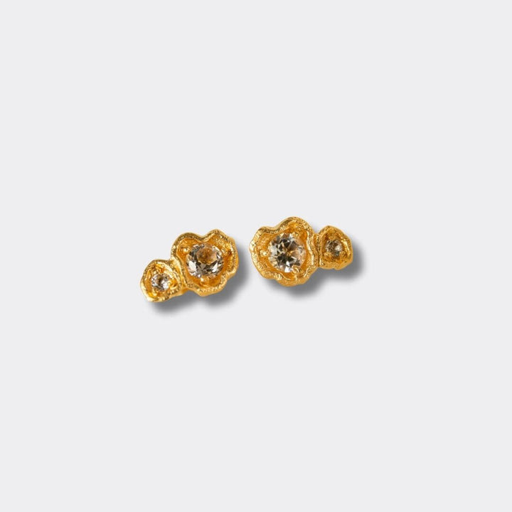 White Topaz Gold Climber Stud Earrings