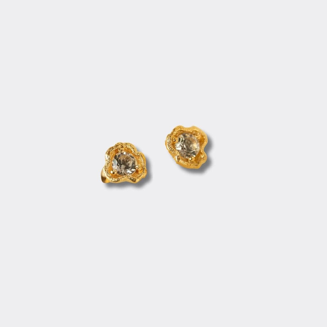 White Topaz Gold Lichen Stud Earrings