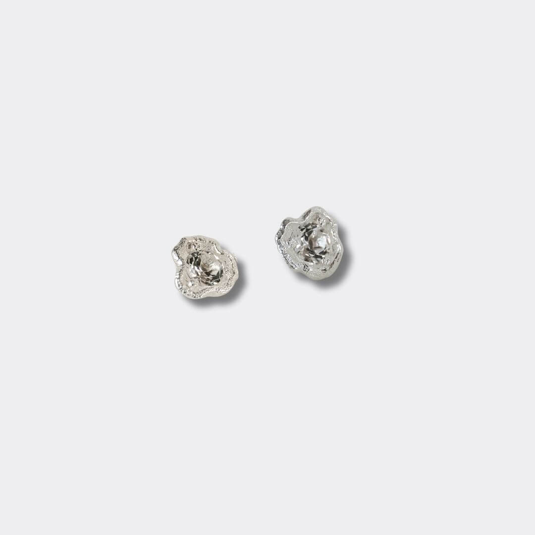 White Topaz Silver Lichen Stud Earrings